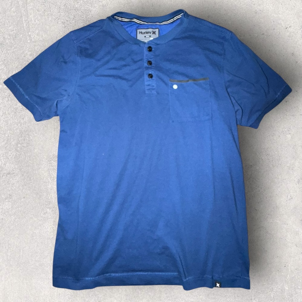 Hurley Nike Dri-FIT Blue Henley Shirt Mens Small Short Sleeve Pocket D8434-00